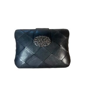 BRIGHTON Hard Case Clutch Handbag Evening Purse‎ Dark Gray Rhinestones Magnetic